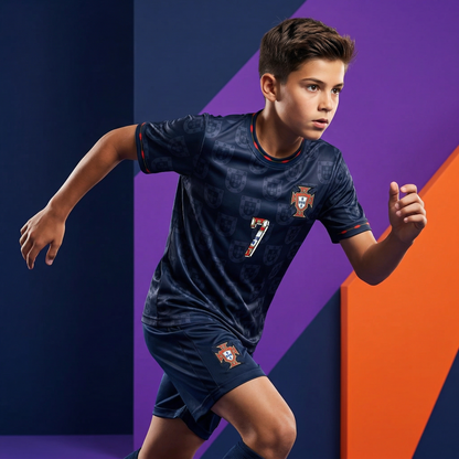 Portugal #7 Youth soccer Jersey set - Black