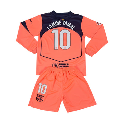 Lamine Yamal #10 Barcelona Away Youth Long sleeve soccer set