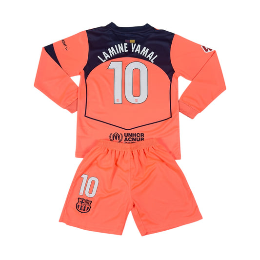 Lamine Yamal #10 Barcelona Away Youth Long sleeve soccer set